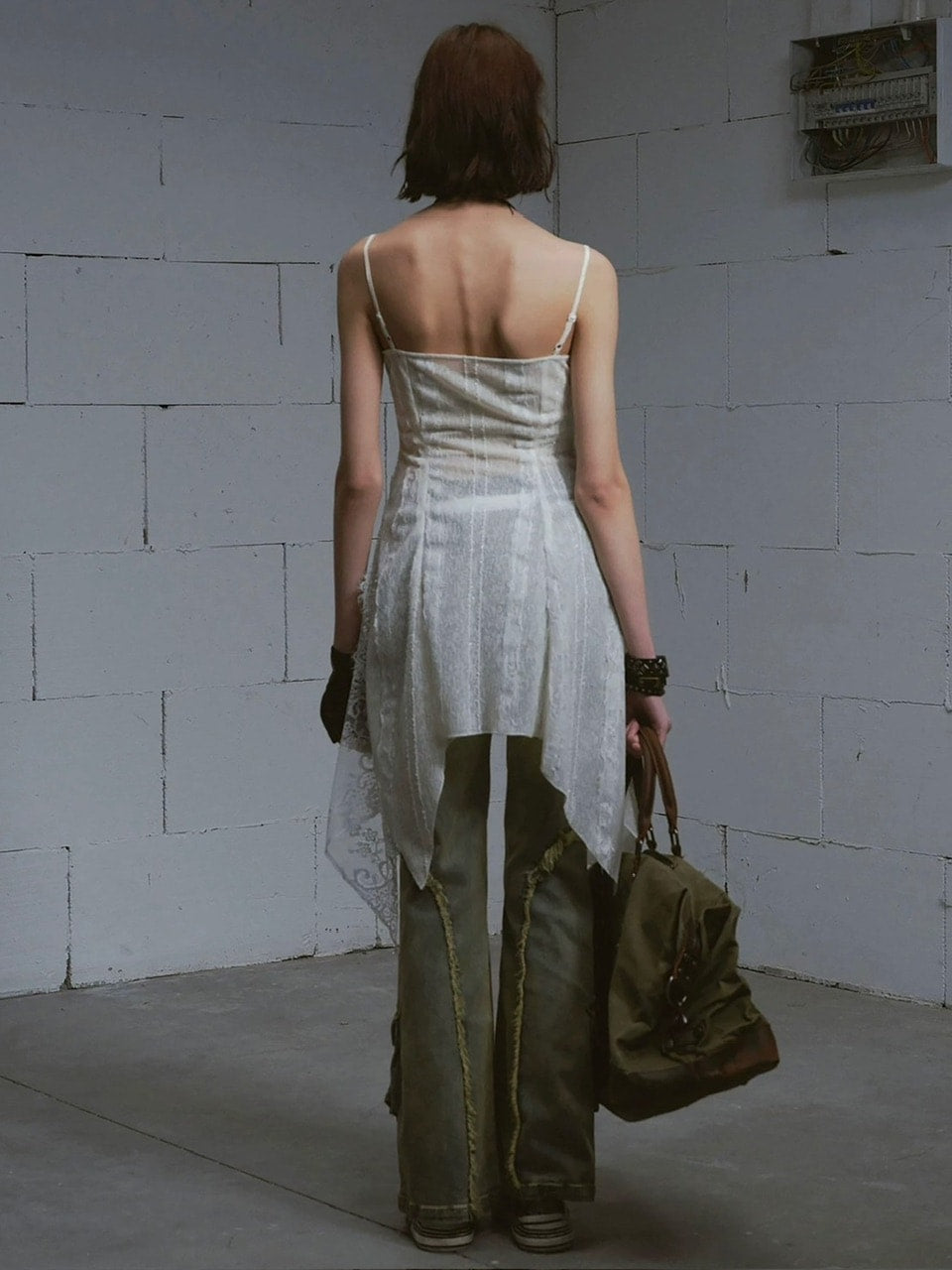 【Cest Nous】Leather lace camisole dress / 【セヌー】レザーレースシアーキャミワンピース