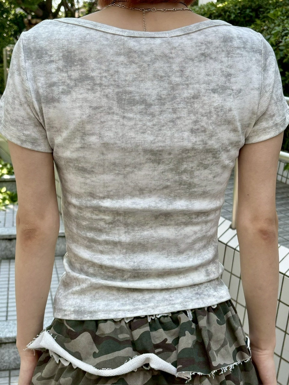 受注制【Never mind the XU】marble washed tee (3color) / 【ネバーマインド ザ エックスユー】マーブルウォッシュドヘンリーネックプリント半袖Tシャツ