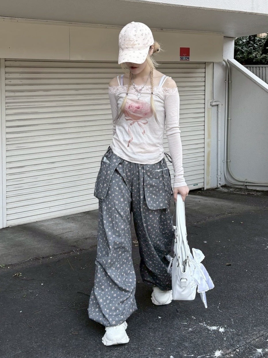 受注制【nmtc +】flower wide layered pants (3color)