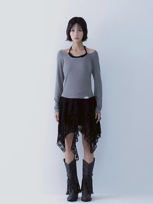 【SETSETSET】LACE HALTERNECK TEE