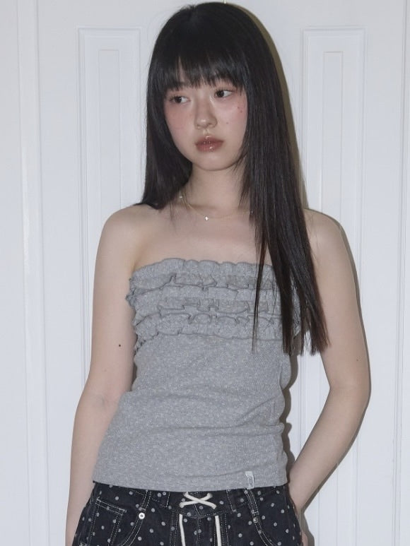 【FANCY CLUB】FLOWER FRILL TUBE TOP / 【ファンシークラブ】フラワーフリルチューブトップ