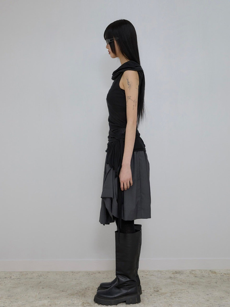 【FLAREUP】Asymmetrical Draped Midi Skirt