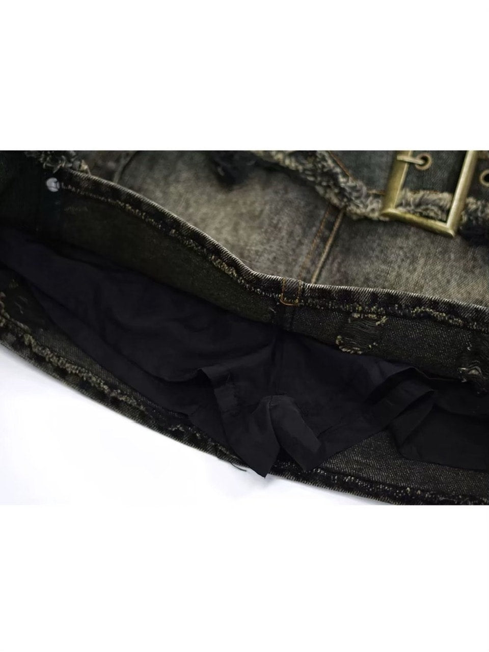 【Cest Nous】Denim Raw Hem Short Skirt