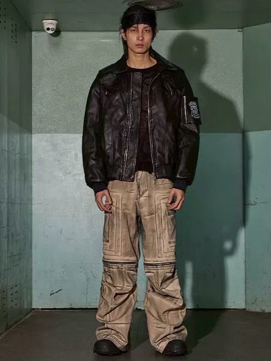 【DND4DES】DISTRESSED DRAWSTRING ADJUSTABLE ZIPPER CARGO PANTS