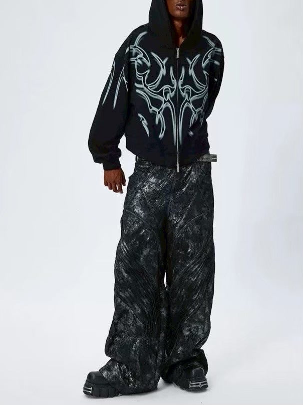 【DND4DES】COATED FAUX LEATHER BIKER BAGGY PANTS