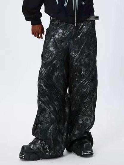 【DND4DES】COATED FAUX LEATHER BIKER BAGGY PANTS