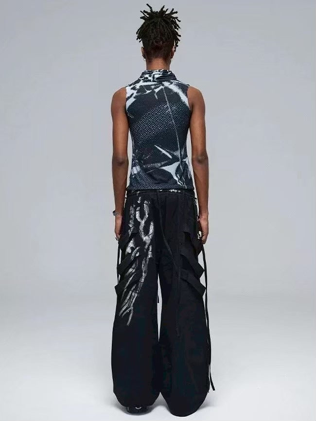 【DND4DES】 MULTI-LAYERED STRIPED GRAFFITI CARGO PANTS