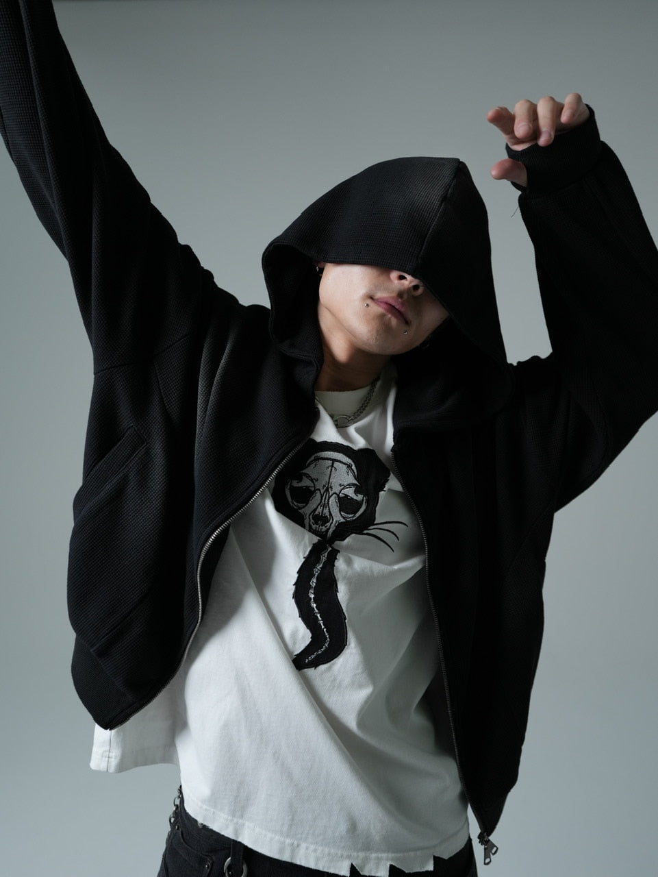【CHIKASHITSU PLUS HIGH】Rust waffle zip up hoodie