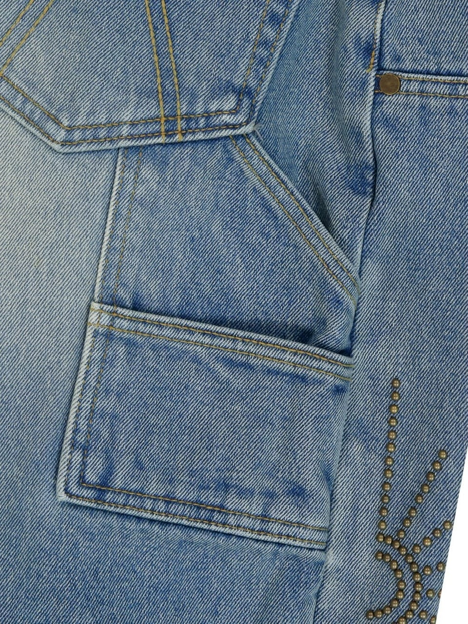 【AAKAM】Washed Double Knee Bermuda Denim Pants