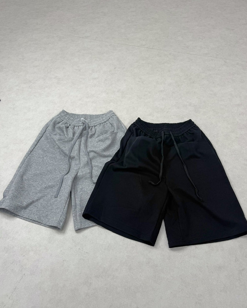 国際配送【Nerd out XU】straight loose sweat shorts (2color) / 【ナードアウトエックスユー】ストレートルーズワイドスウェットハーフパンツ