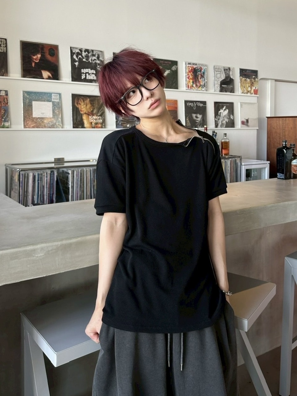 受注制【LUV CODE】shoulder zip half sleeve knit (3color)