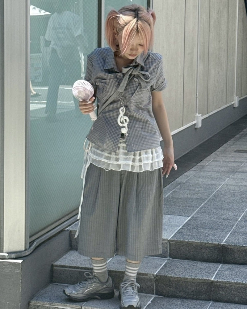 【nmtc +】stripe slacks shorts / 【エヌエムティーシープラス】ストライプスラックスハーフパンツ (2color)