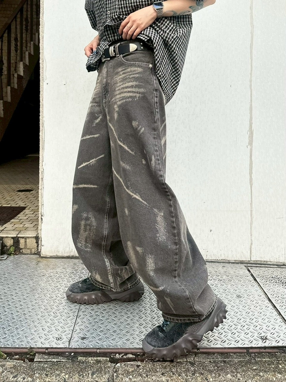 【Chikashitsu +】full painting wide denim pants / 【チカシツプラス】 フルペインティングワイドデニム