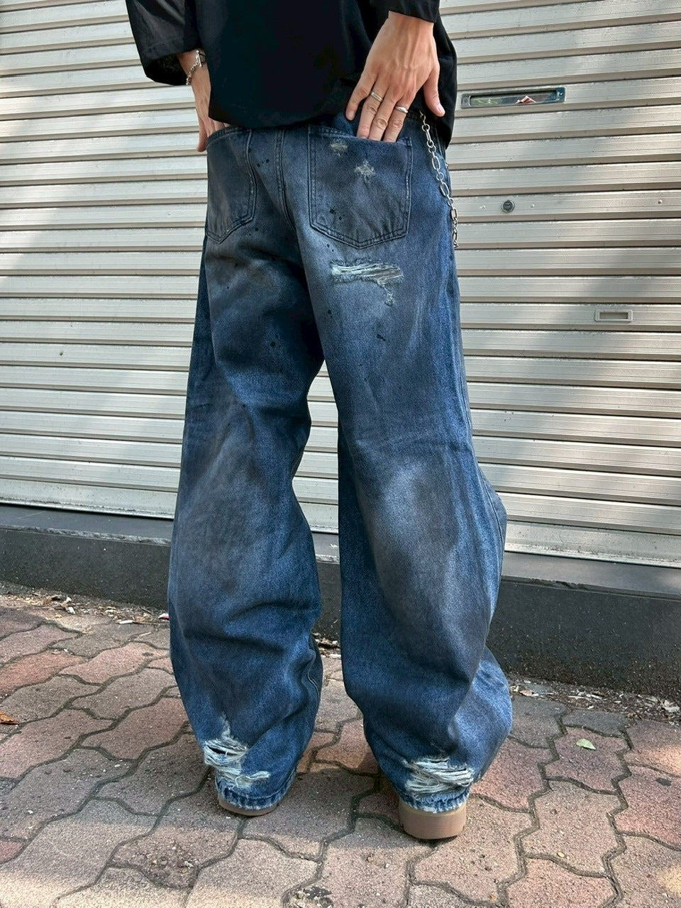 受注制【Chikashitsu +】oiled wash destroy denim pants / 【チカシツプラス】オイルドウォッシュデストロイデニムパンツ