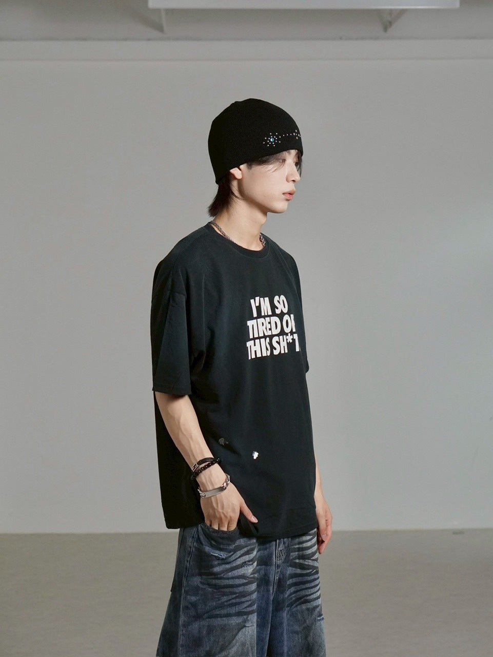 受注制【Chikashitsu +】dirty wash logo half sleeve t-shirt / 【チカシツプラス】ダーティウォッシュロゴ半袖Tシャツ (2color)