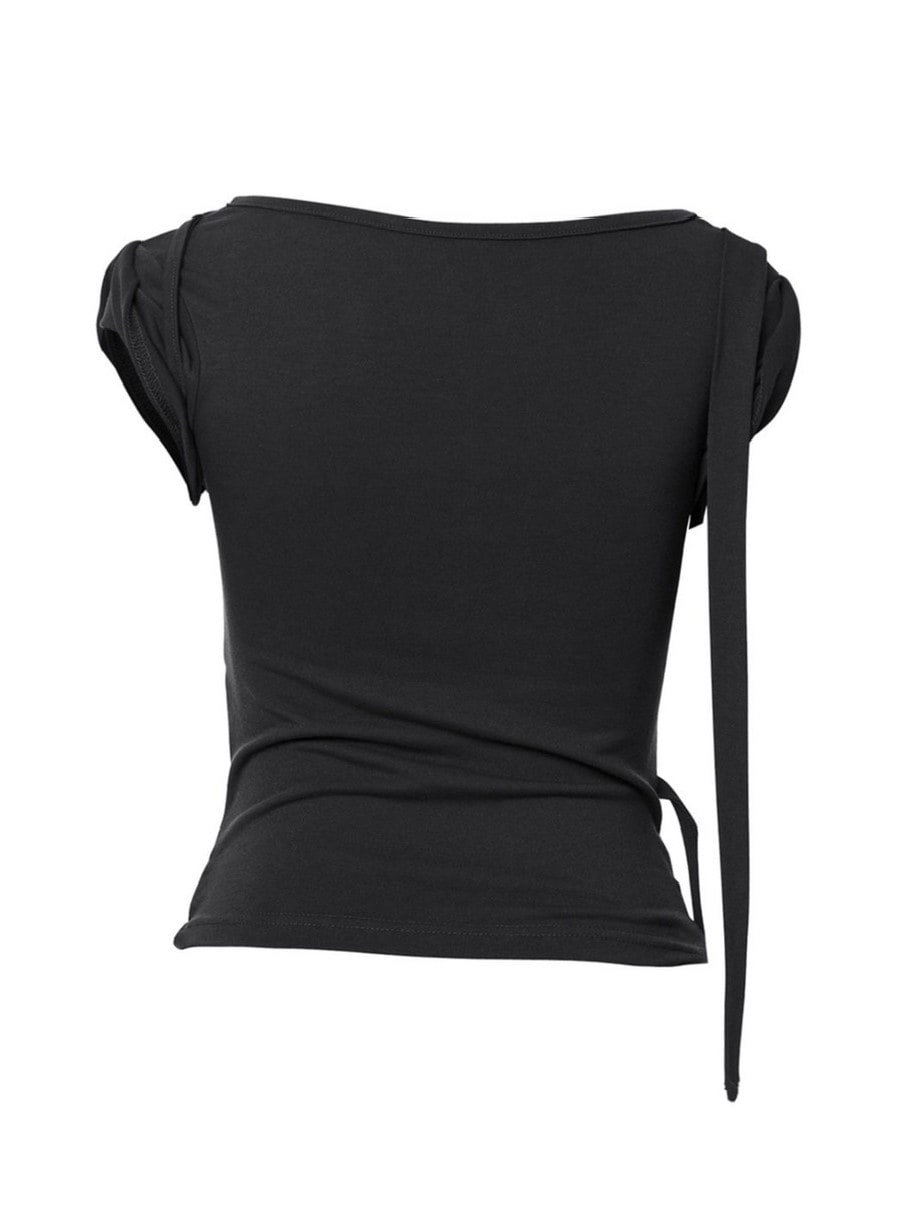 【FLAREUP】Asymmetrical Draped Strap Roll-Up T-Shirt