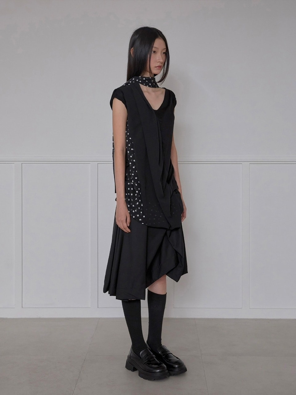 【FLAREUP】Layered Dot Scarf T-Shirt