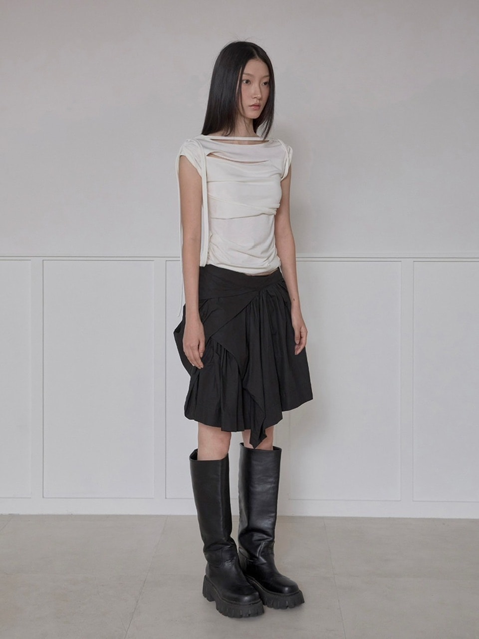 【FLAREUP】Asymmetrical Draped Layered Skirt