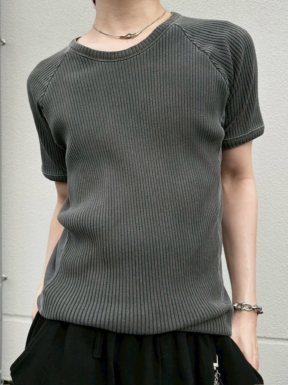 受注制【LUV CODE】mesh pigment rib tee (2color)