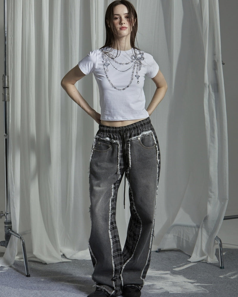 【GATELESS】NECKLACE PRINT CROPPED T-SHIRT / 【ゲートレス】ネックレスプリントクロップド半袖Tシャツ