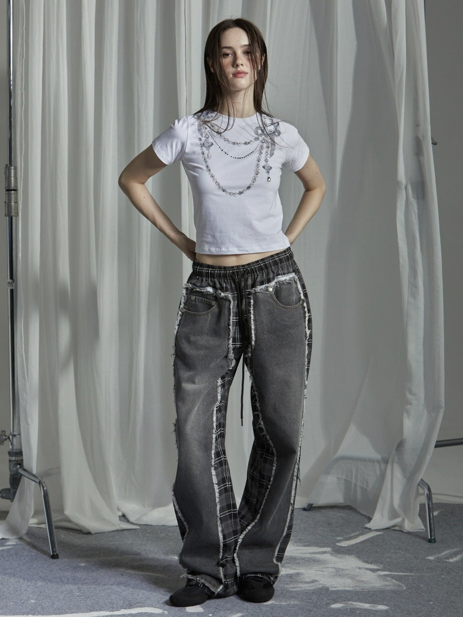 【GATELESS】NECKLACE PRINT CROPPED T-SHIRT / 【ゲートレス】ネックレスプリントクロップド半袖Tシャツ