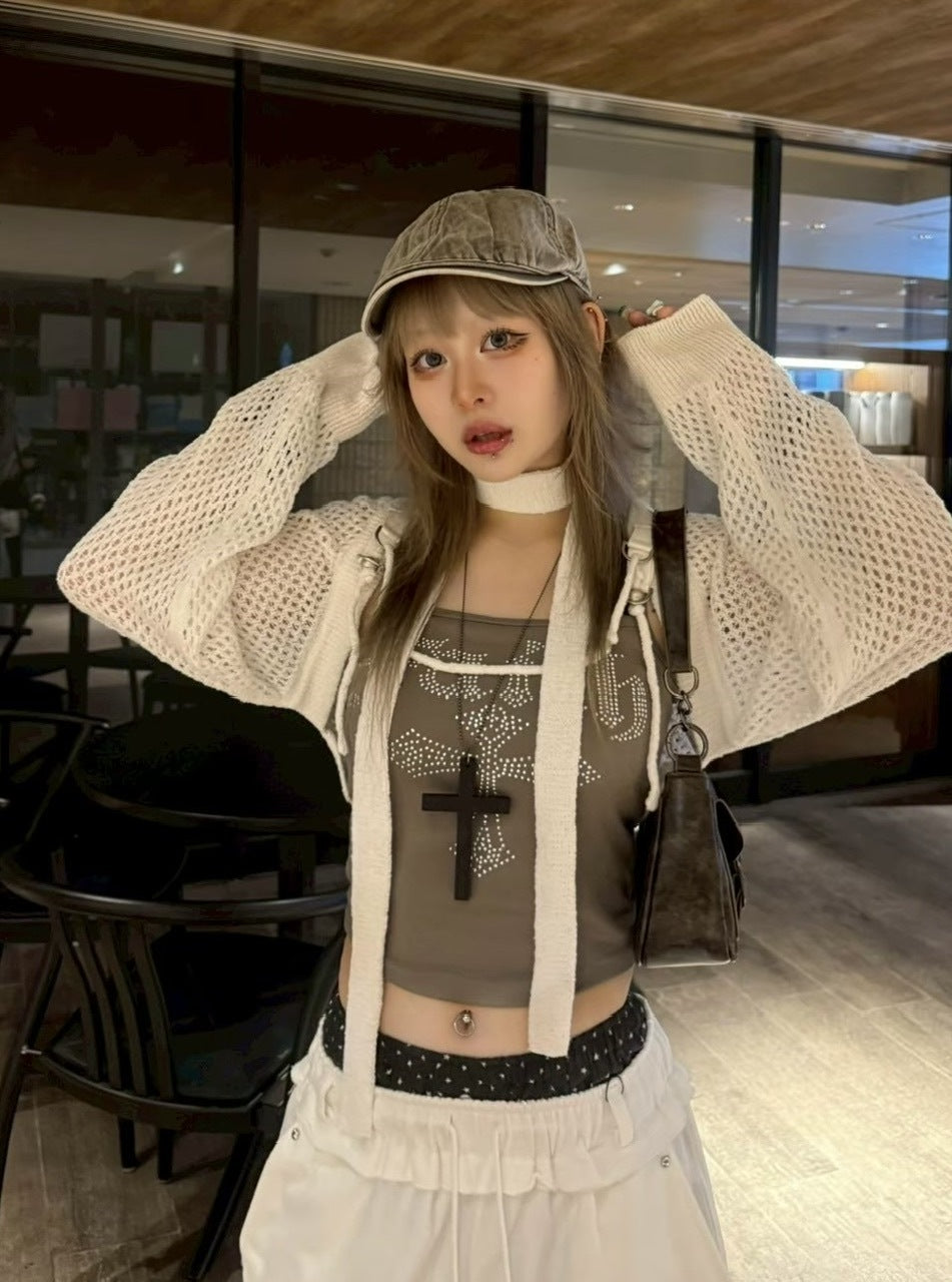 受注制【Never mind the XU】faith rhinestone sleeveless / 【ネバーマインドザエックスユー】ラインストーンキャミソール (3color)