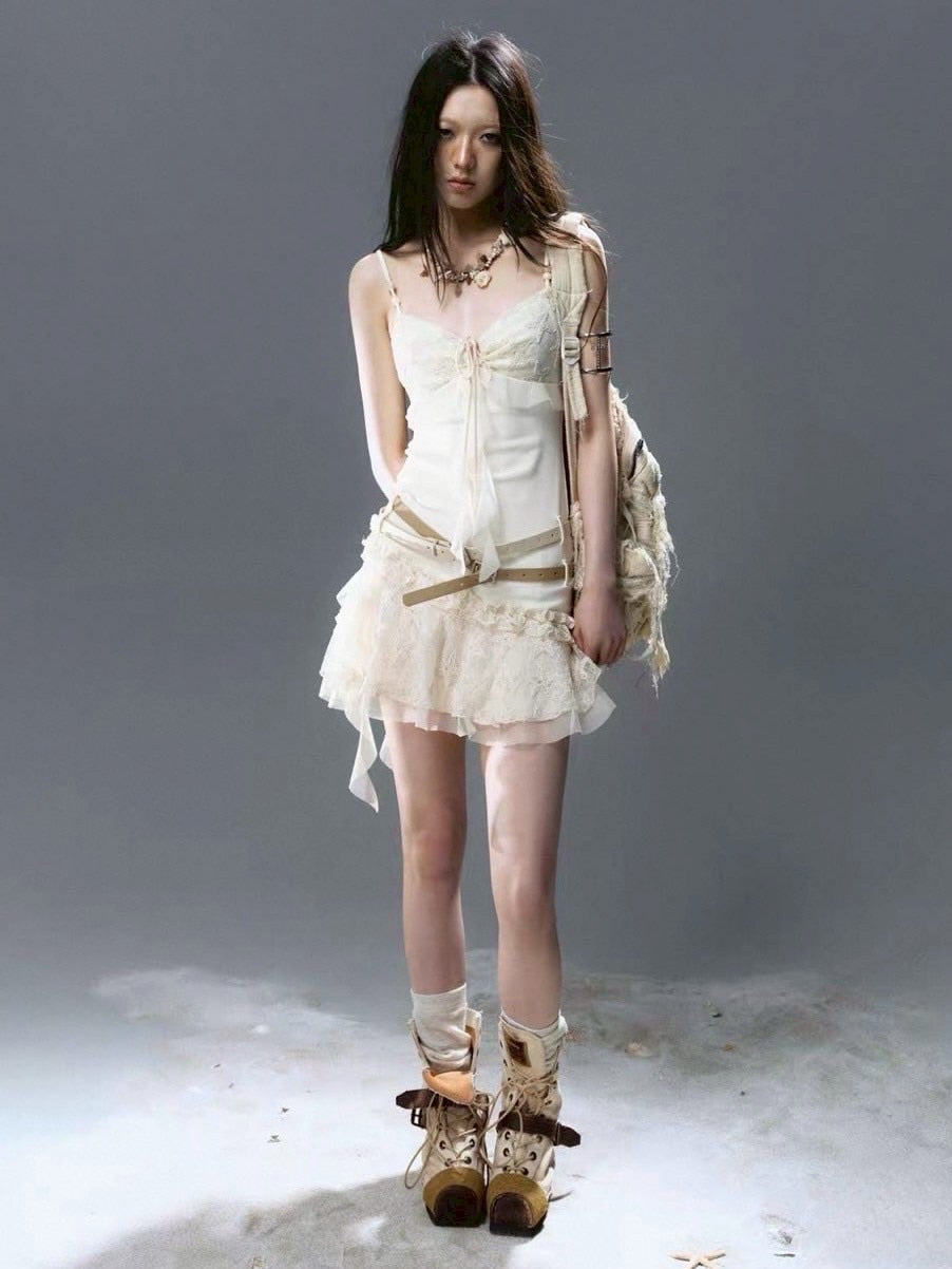 【Cest Nous】Belted Slip Dress / 【セヌー】ベルトフリルキャミワンピース