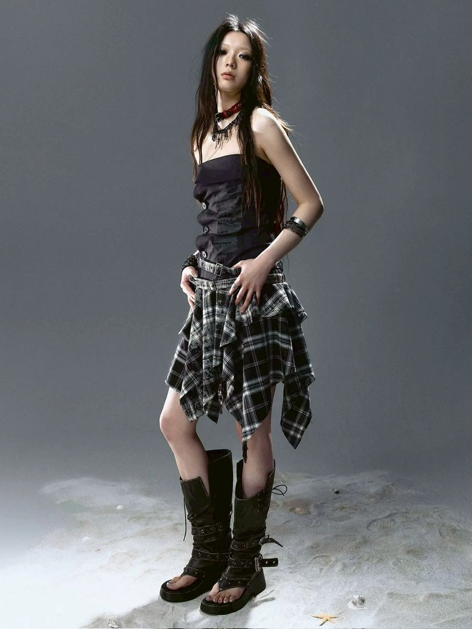 【Cest Nous】Plaid Bustier Dress / 【セヌー】グラフィックビスチェチェックワンピース