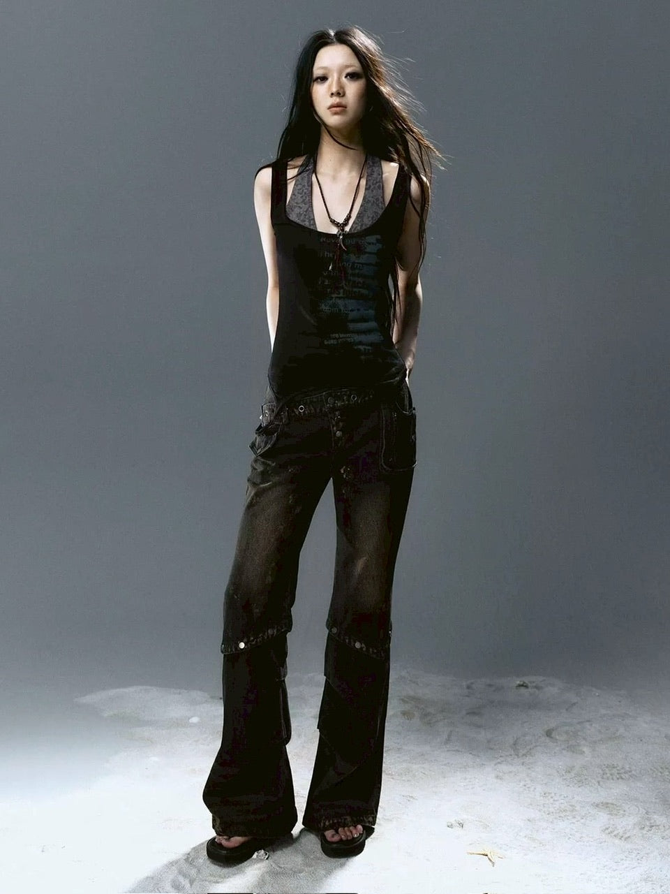 【Cest Nous】Graffiti Tank Top / 【セヌー】2wayグラフィックボーダーレイヤードタンクトップ