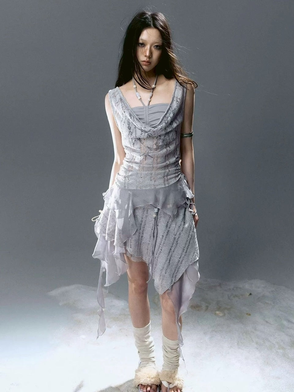 【Cest Nous】Blue Beaded Skirt / 【セヌー】レースシースルースカート