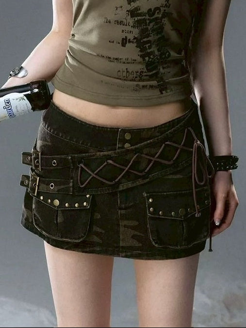 【Cest Nous】Camouflage Rivet Skirt / 【セヌー】カモフラージュリベットミニスカート
