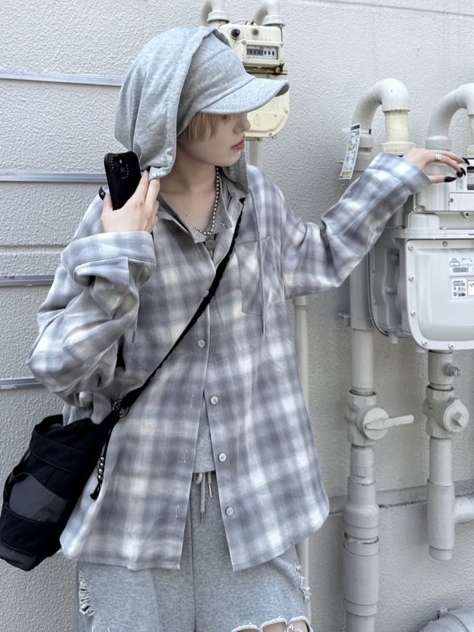 【nmtc +】sweat hooded check shirts / 【エヌエムティーシープラス】フード付きチェックシャツ (2color)