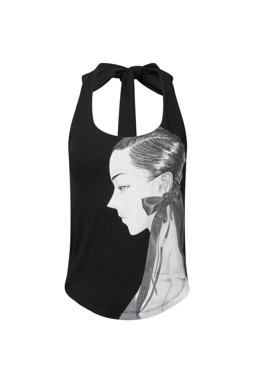 【NACHE】DRAWING HALTER SLEEVELESS