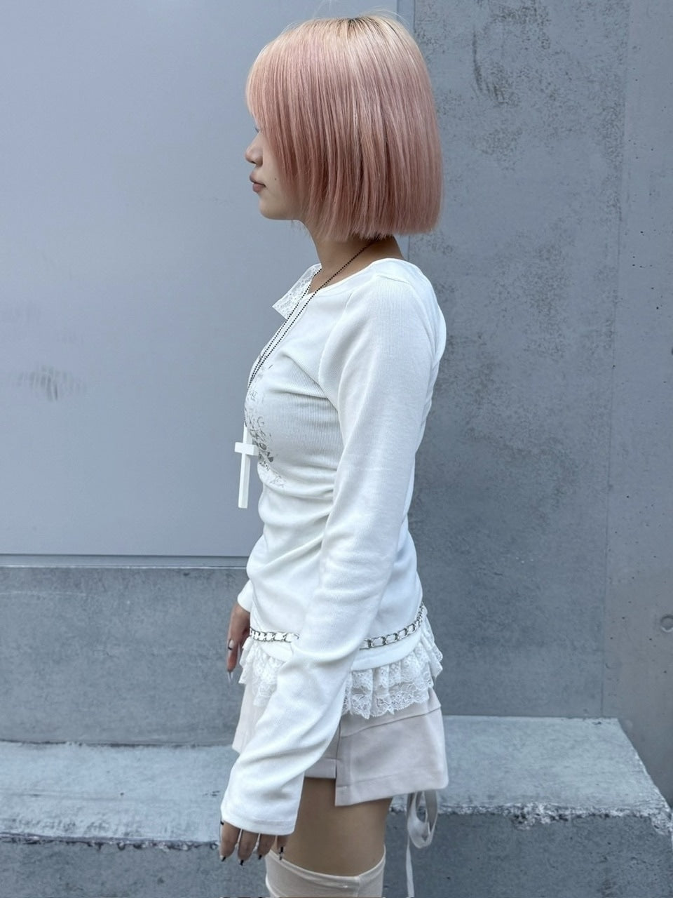 【nmtc +】ribbon shoulder long sleeve / 【エヌエムティーシープラス】リボンショルダー長袖Tシャツ (3color)