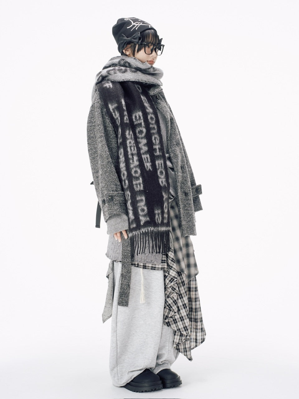 【Nerd out XU】asymmetry check skirt / 【ナードアウトエックスユー】アシンメトリーチェックスカート