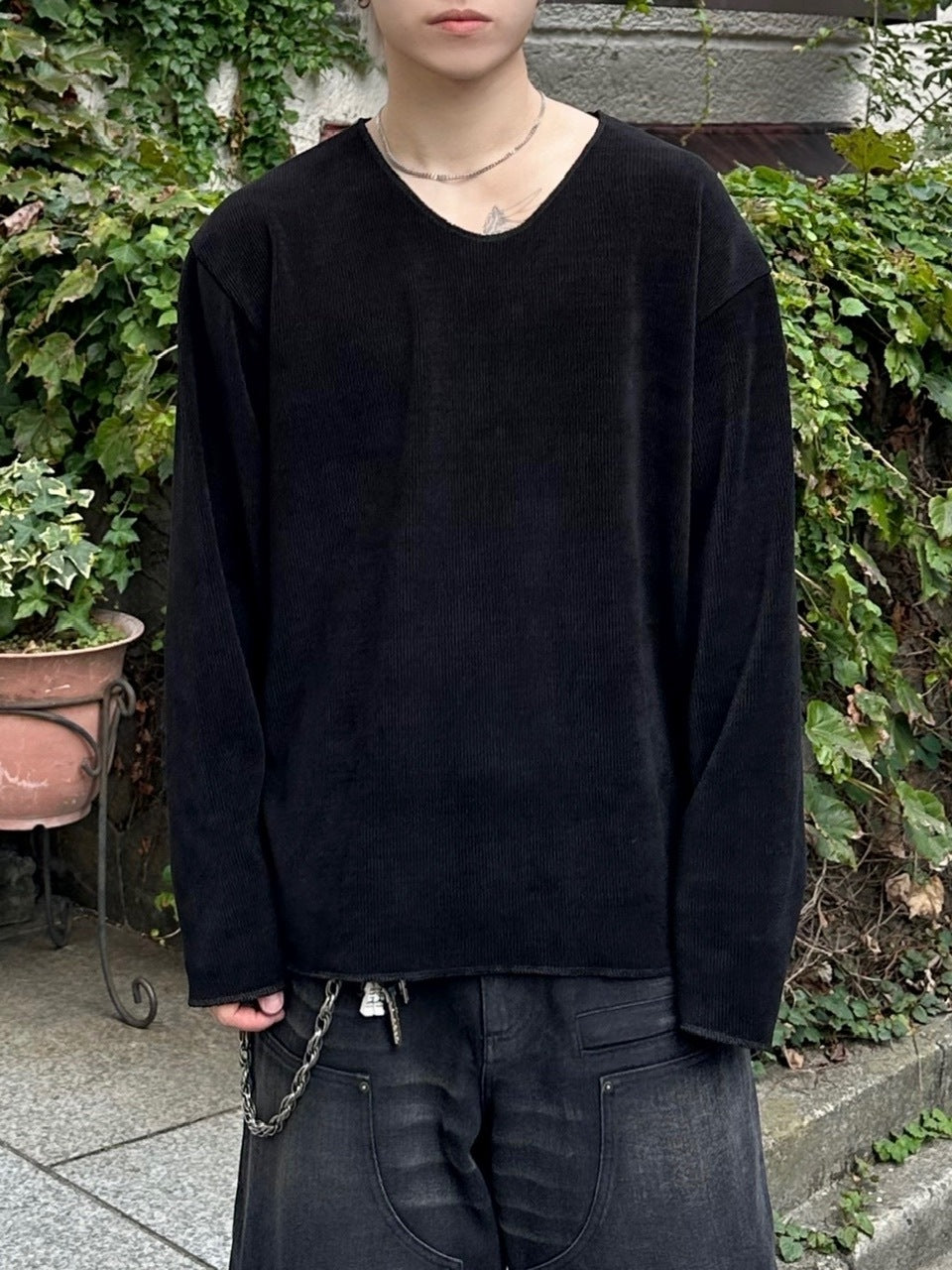 大阪店WEB限定受注制【Chikashitsu +】simple deck v neck knit / 【チカシツプラス】シンプルデッキブイネックニット (3color)