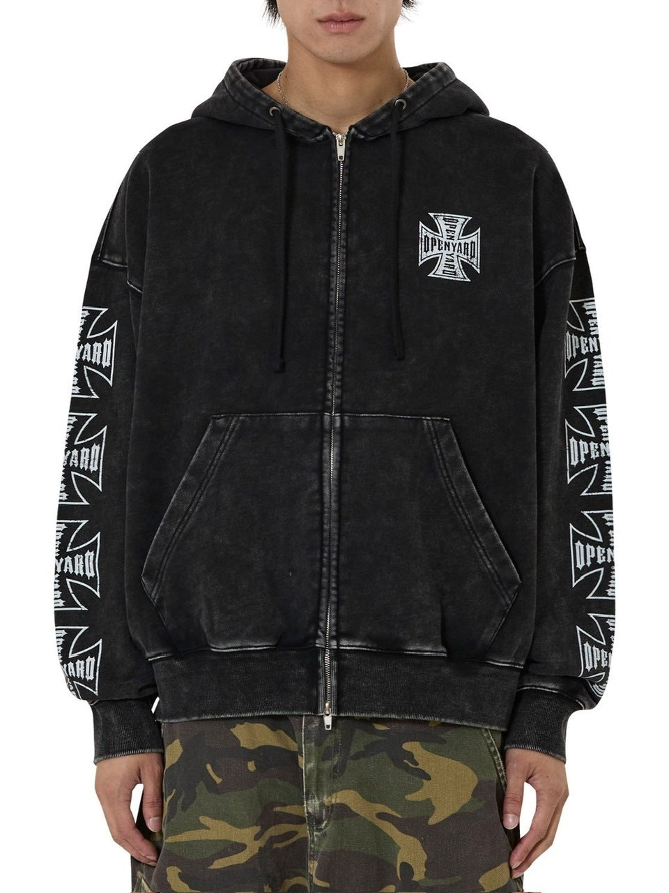【OY】CROSS FADE WASHED HOODIE ZIP UP