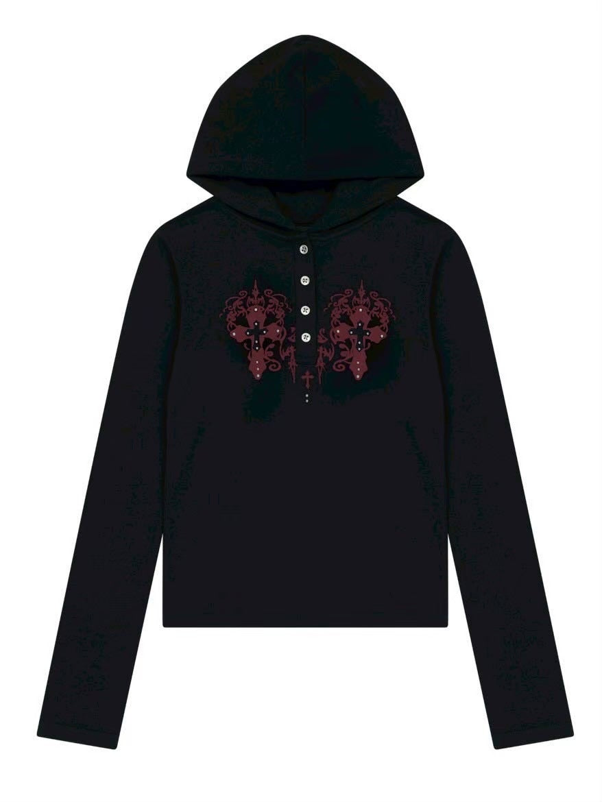 【AAKAM】Studded CROS2 Hooded Long Sleeve