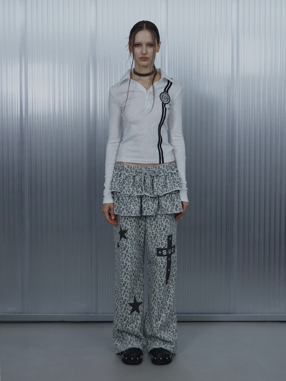 【SETUP‐EXE】FRILL LEOPARD PRINT PANTS / 【セットアップエグゼ】フリルレオパードプリントスウェットパンツ