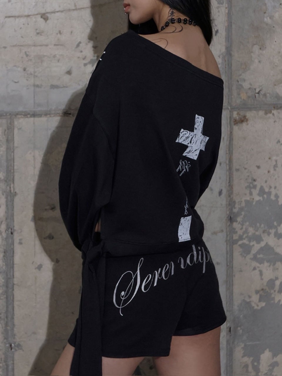 【FANCY CLUB】BOATNECK RIBBON TIE SWEATSHIRT / 【ファンシークラブ】ボートネックリボンタイスウェット長袖Ｔシャツ