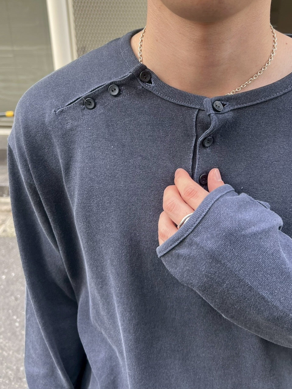 受注制【Chikashitsu +】double button henry neck long sleeve tee / 【チカシツプラス】ダブルボタンヘンリーネック長袖Tシャツ (4color)