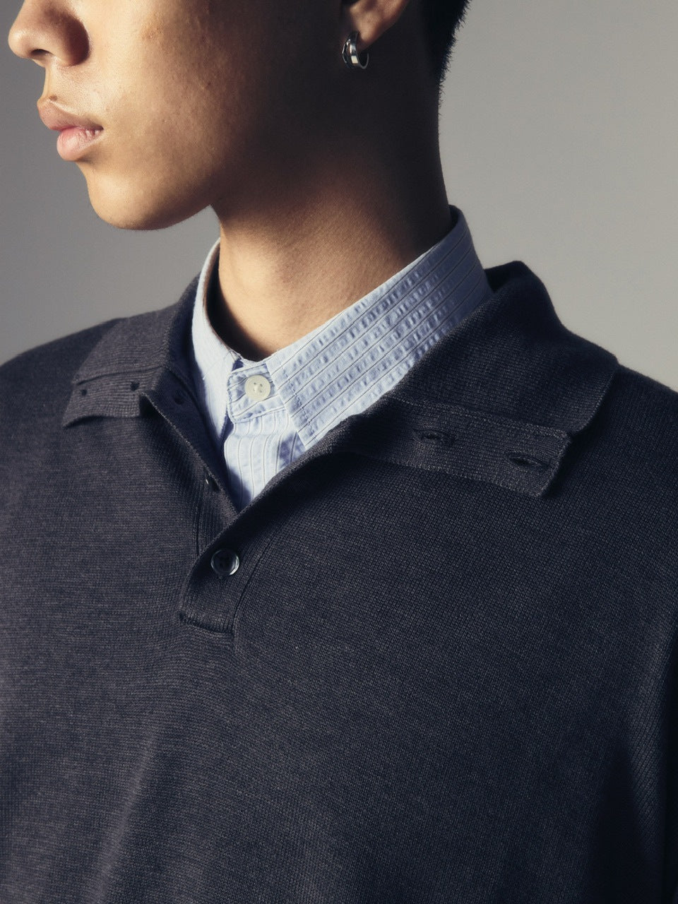 【CS】wool touch knit polo (charcoal) / 【シーエス】ウールタッチニットポロ