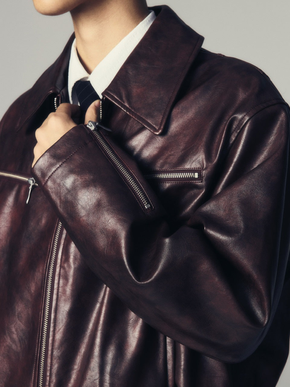 【CS】multi zip faded wash blouson (red brown)