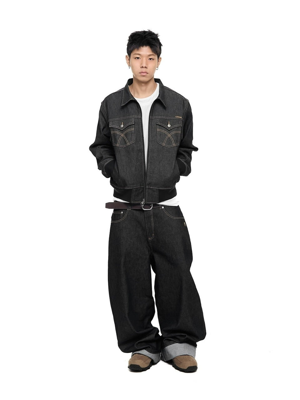 【AAKAM】Banding Denim Zip-Up Jacket