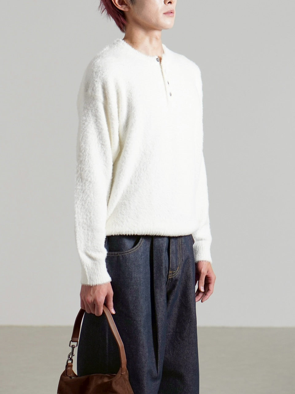 受注制【Chikashitsu +】henry neck hairy knit / 【チカシツプラス】ヘンリーネックヘアリー長袖ニット (5color)