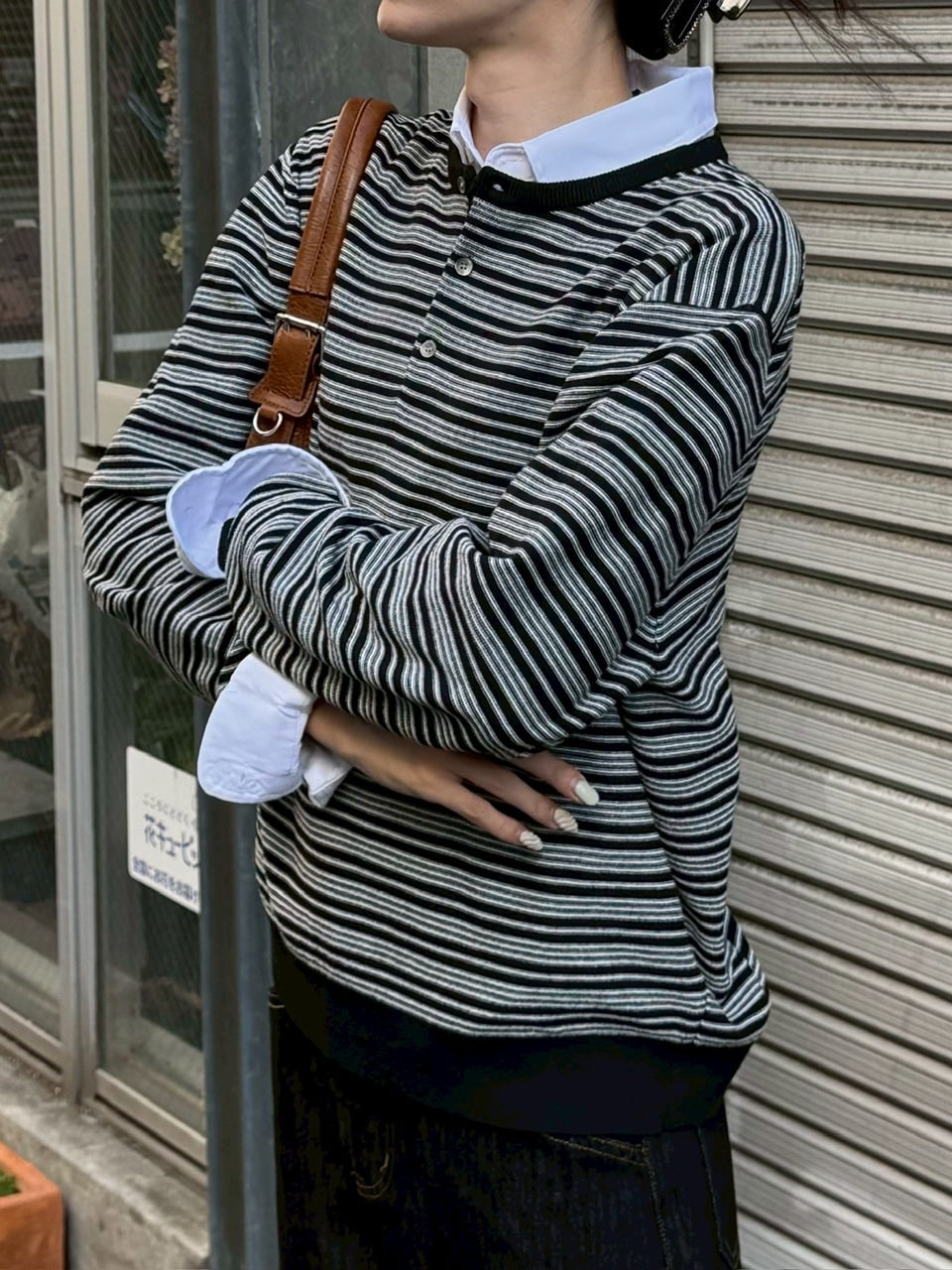 受注制【Chikashitsu +】cropped henry neck border knit / 【チカシツプラス】クロップドヘンリーネックボーダーニット (3color)