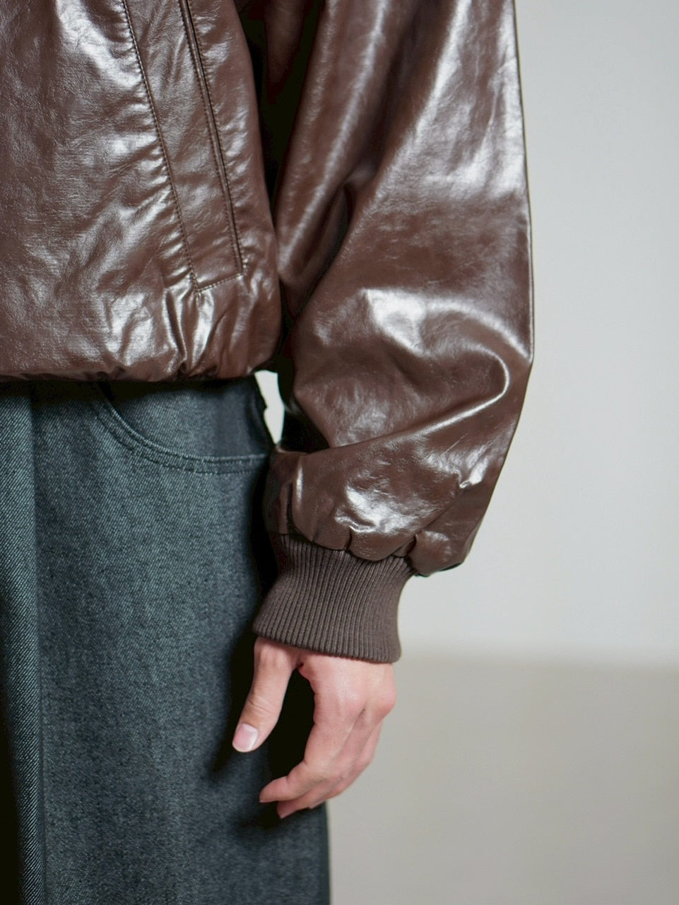 受注制【Chikashitsu +】round stitch non-leather jacket / 【チカシツプラス】ラウンドステッチノンレザージャケット (2color)