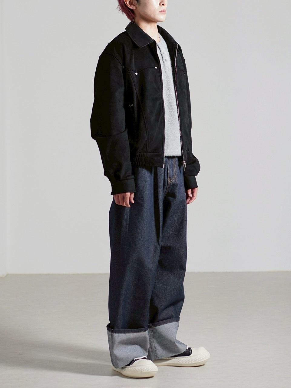 Chikashitsu +】suede contrast collar jacket / 【チカシツプラス