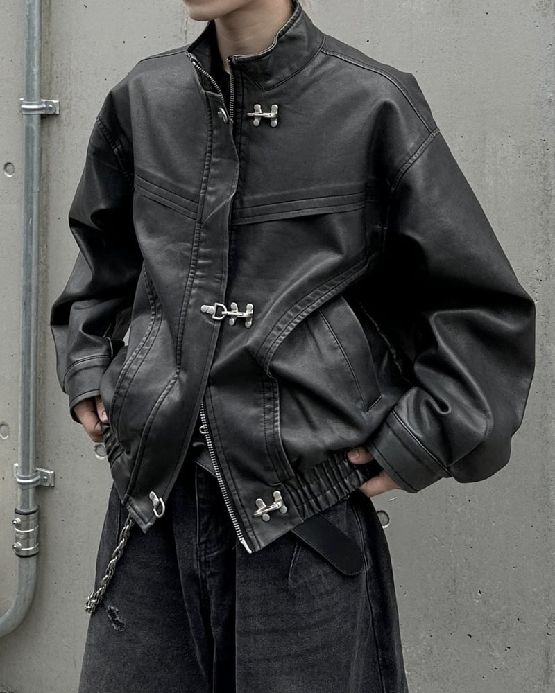 大阪店WEB限定受注制【Chikashitsu +】overfit fireman leather jacket / 【チカシツプラス】オーバーフィットファイアマンレザージャケット (2color)