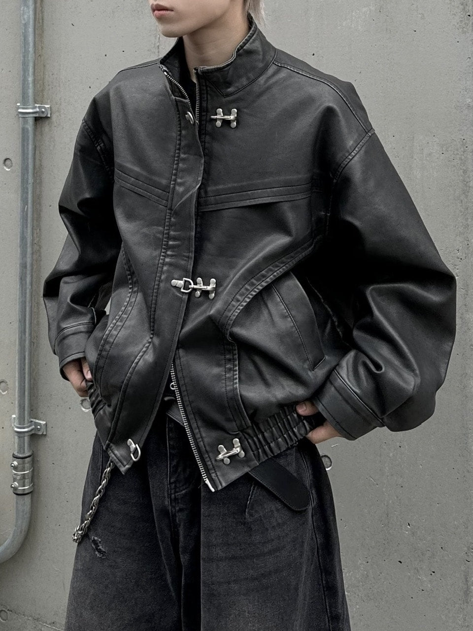 大阪店WEB限定受注制【Chikashitsu +】overfit fireman leather jacket / 【チカシツプラス】オーバーフィットファイアマンレザージャケット (2color)
